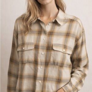 The Kooples Beige and Brown Plaid Button Down Shirt